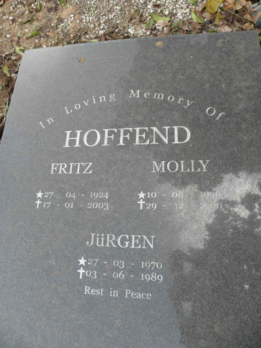 HOFFEND Fritz 1924-2003 &amp; Molly 1936-2000 :: HOFFEND Jurgen 1970-1989