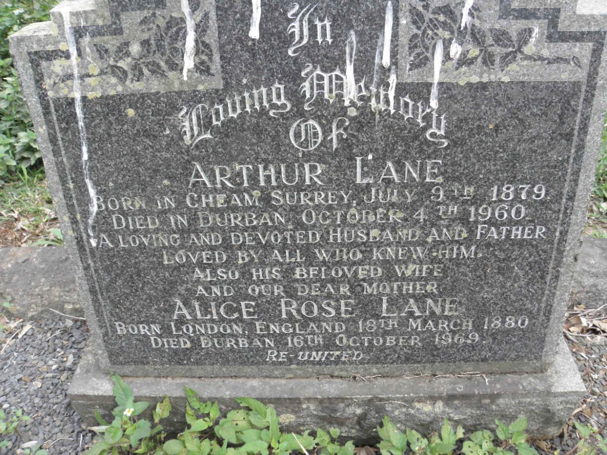 LANE Arthur 1879-1960 &amp; Alice Rose 1880-1969