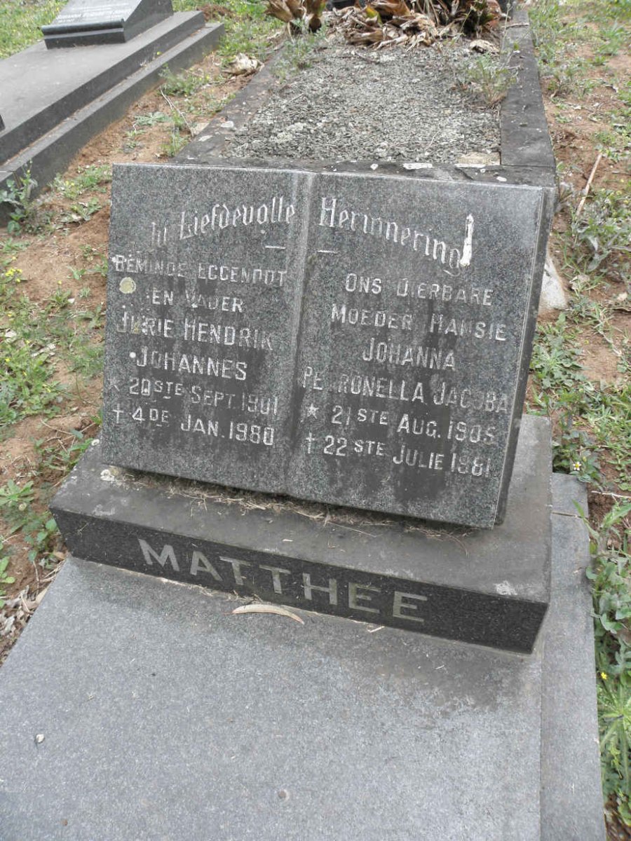 MATTHEE Jurie Hendrik Johannes 1901-1980 &amp; Johanna Petronella Jacoba 1905-1981