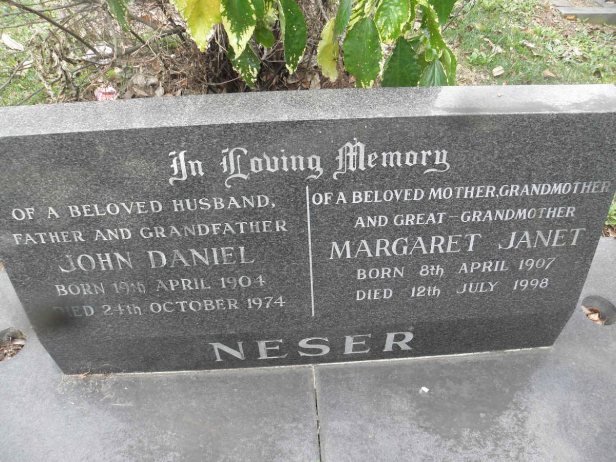 NESER John Daniel 1904-1974 &amp; Margaret Janet 1907-1998