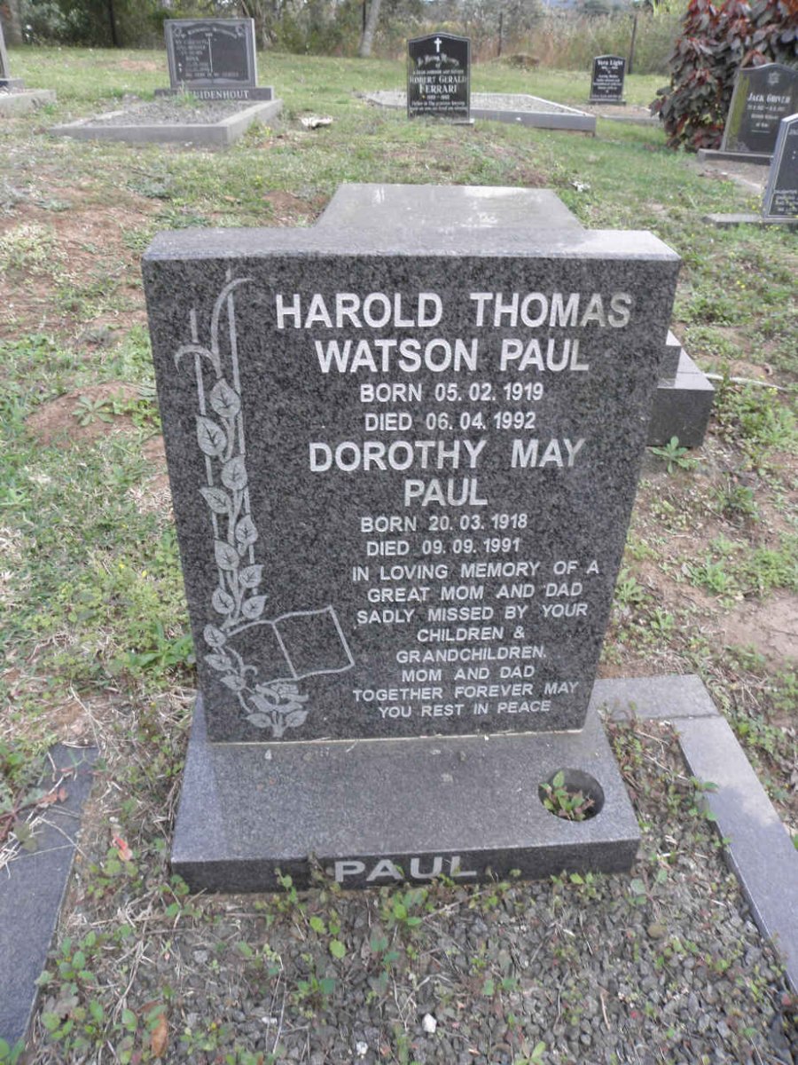 PAUL Harold Thomas Watson 1919-1992 &amp; Dorothy May 1918-1991