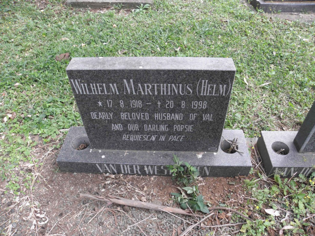 WESTHUIZEN Wilhelm Marthinus, van der 1918-1998 &amp; Valerie Theresa FELIX 1929-1995