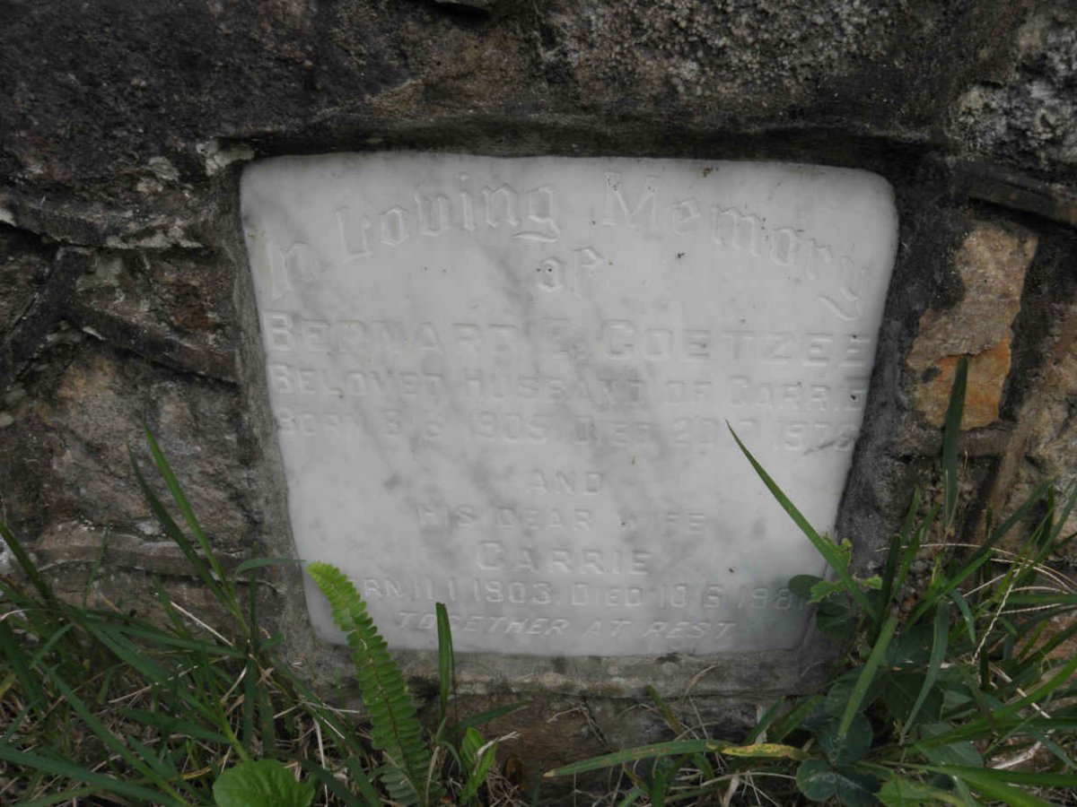 COETZEE Bernard 1905-1976 &amp; Carrie 1903-1981