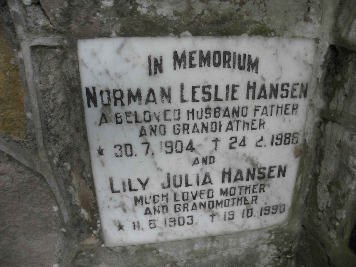 HANSEN Norman Leslie 1904-1986 &amp; Lily Julia 1903-1990