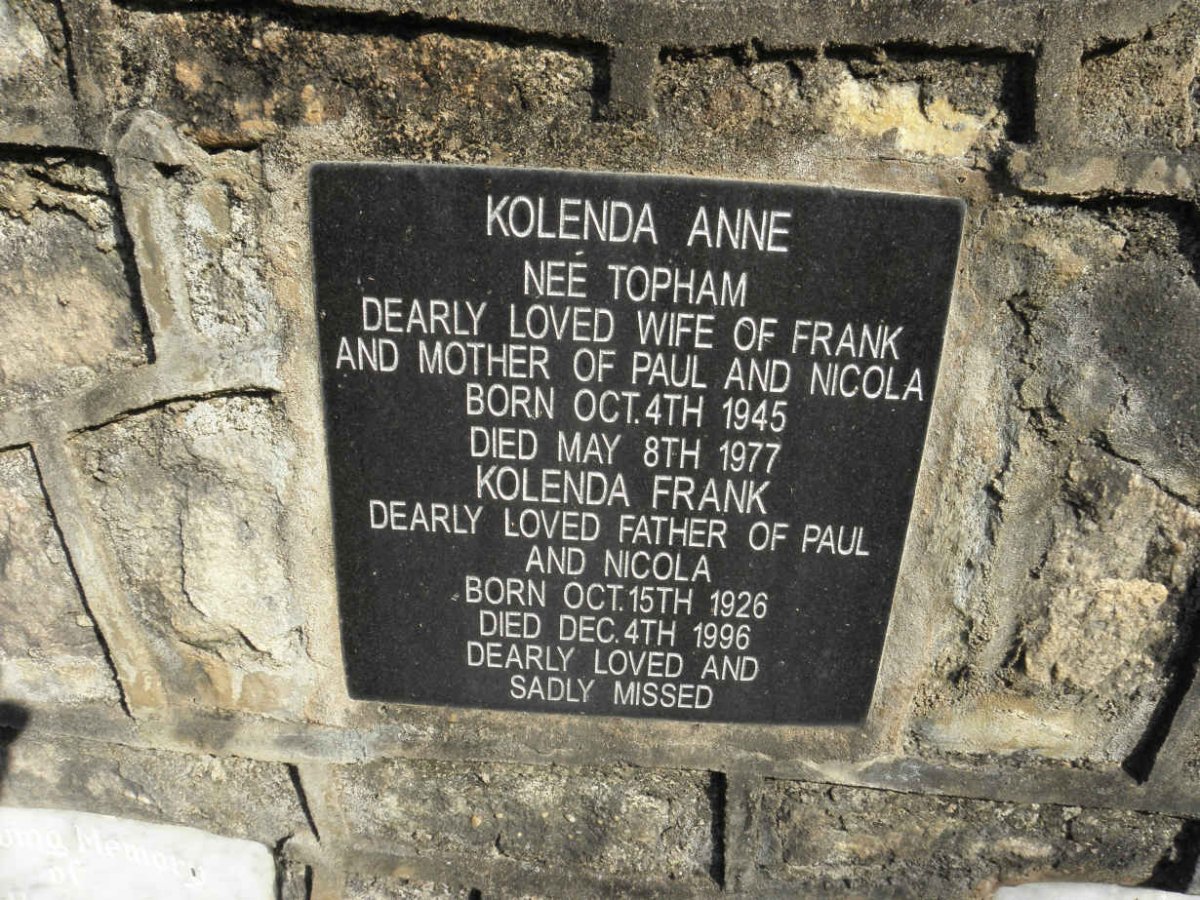KOLENDA Frank 1926-1996 &amp; Anne TOPHAM 1945-1977
