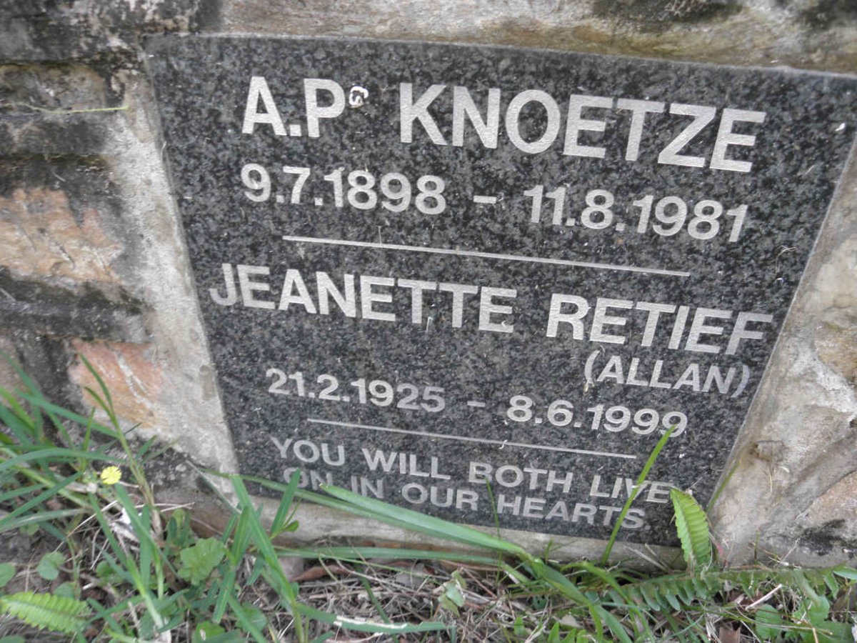 KNOETZE A.P. 1898-1981 :: RETIEF Jeanette Retief 1925-1999