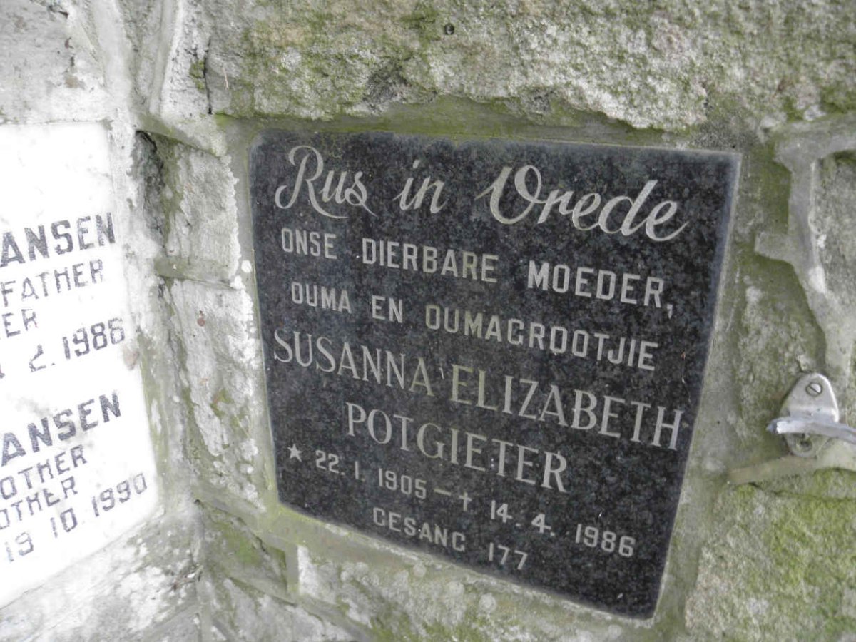 POTGIETER Susanna Elizabeth 1905-1986