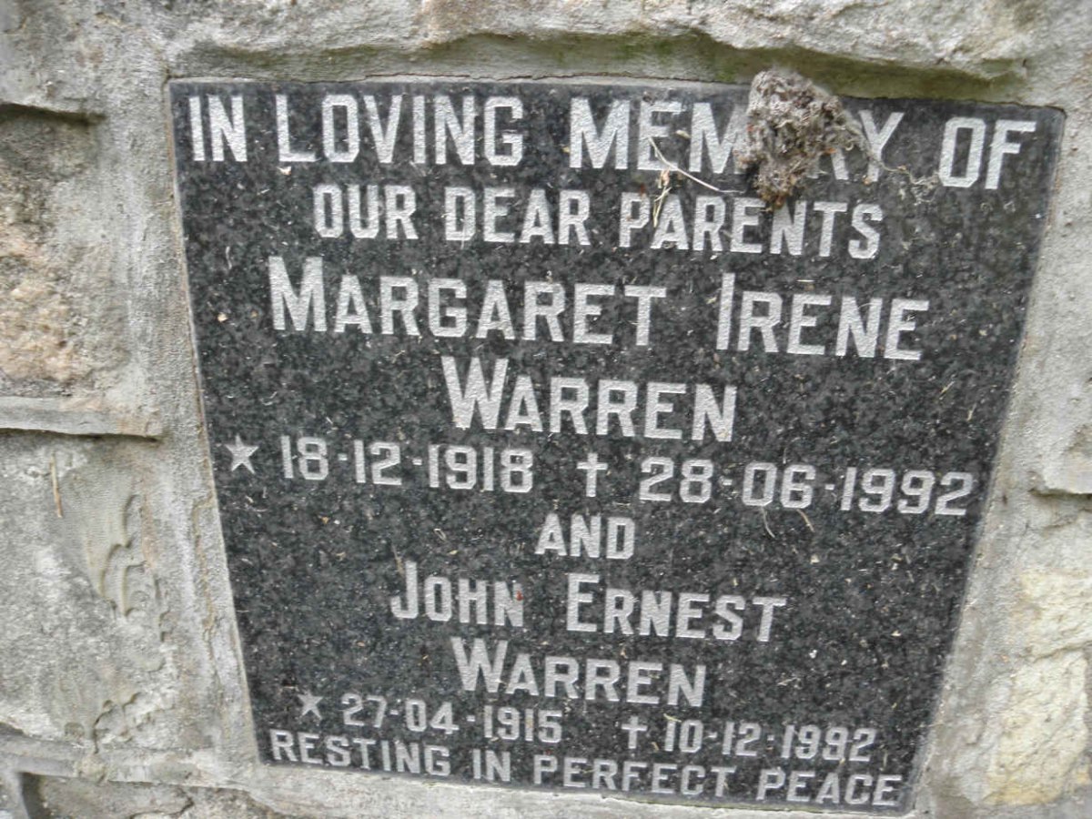 WARREN John Ernest 1915-1992 &amp; Margaret Irene 1918-1992