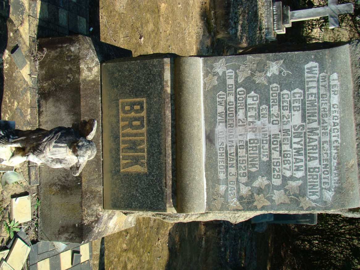 BRINK Willemina Maria nee SNYMAN 1887-1929 :: BRINK Pieter 1929-1929