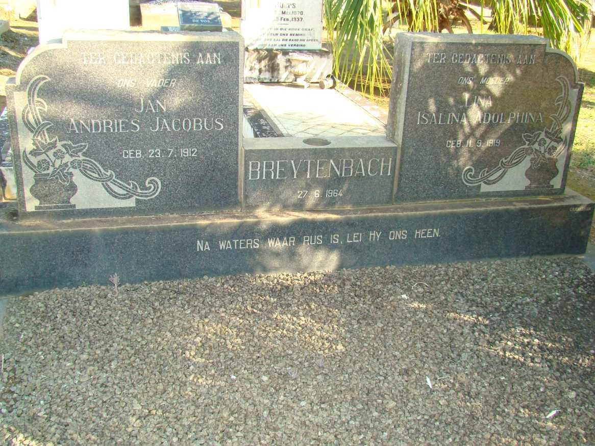 BREYTENBACH Andries Jacobus 1912-1964 &amp; Isalina Adolphina 1919-1964