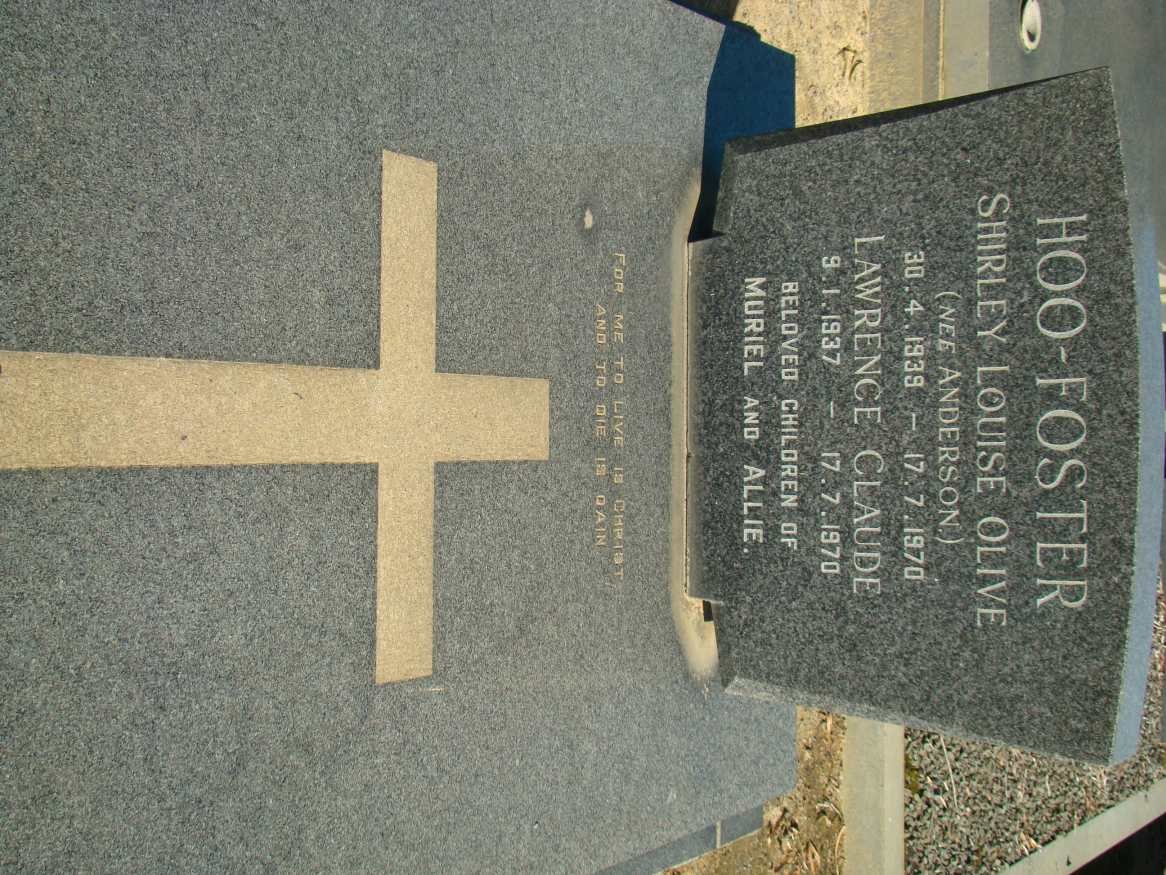 FOSTER Laurence Claude, Hoo 1937-1970 &amp; Shirley Louise Olive ANDERSON 1937-1970