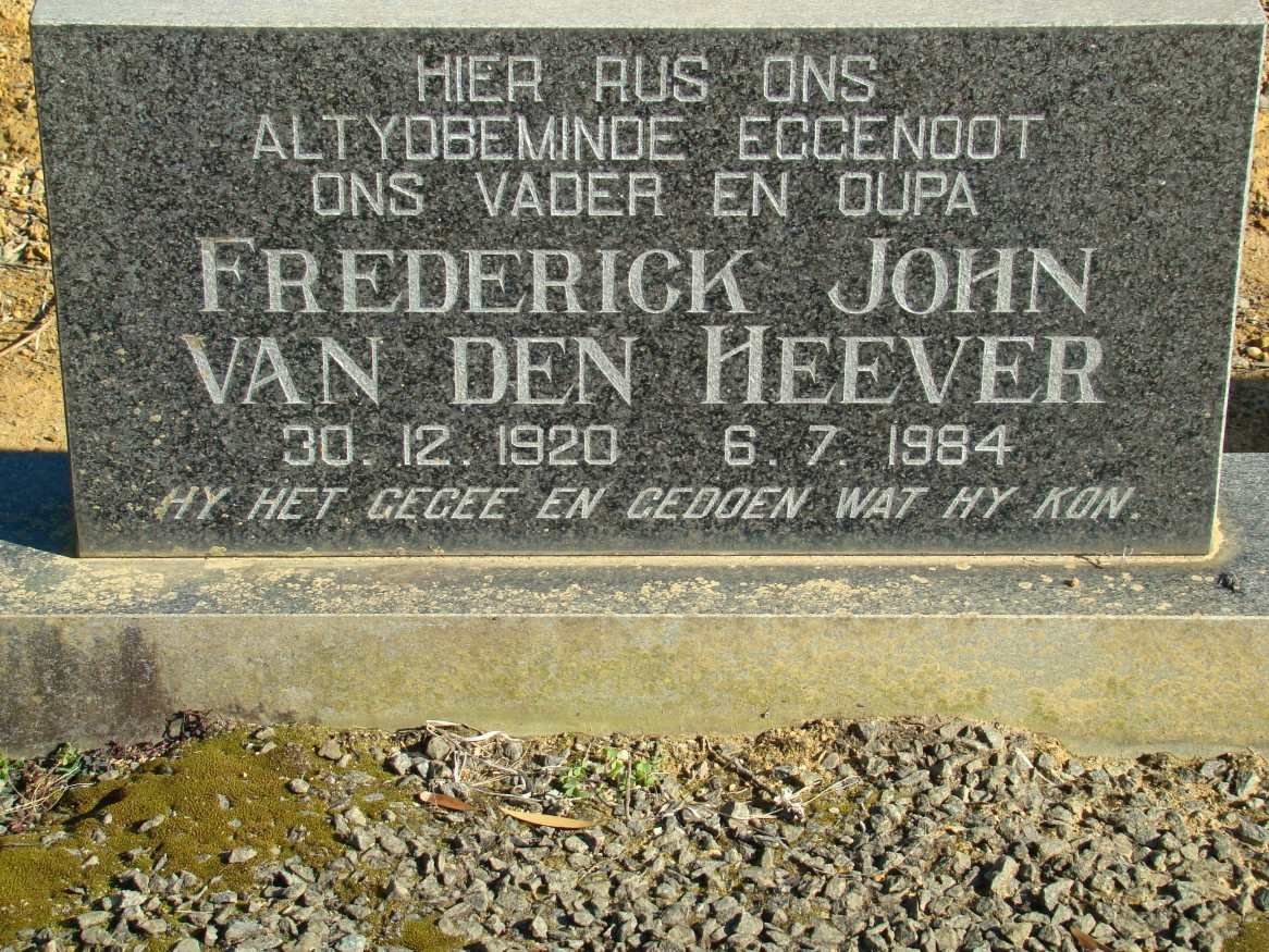 HEEVER Frederick John, van den 1920-1984