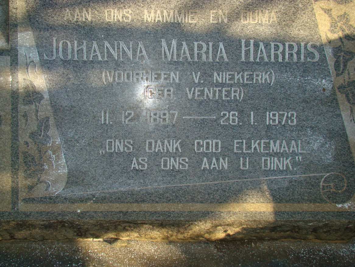 HARRIS Johanna Maria neé VENTER voorheen V. NIEKERK 1897-1973