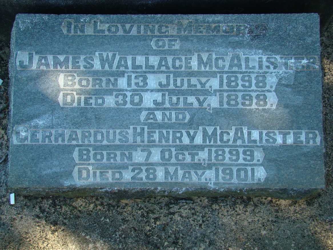 McALISTER James Wallace 1898-1898 :: McALISTER Gerhardus Henry 1899-1901