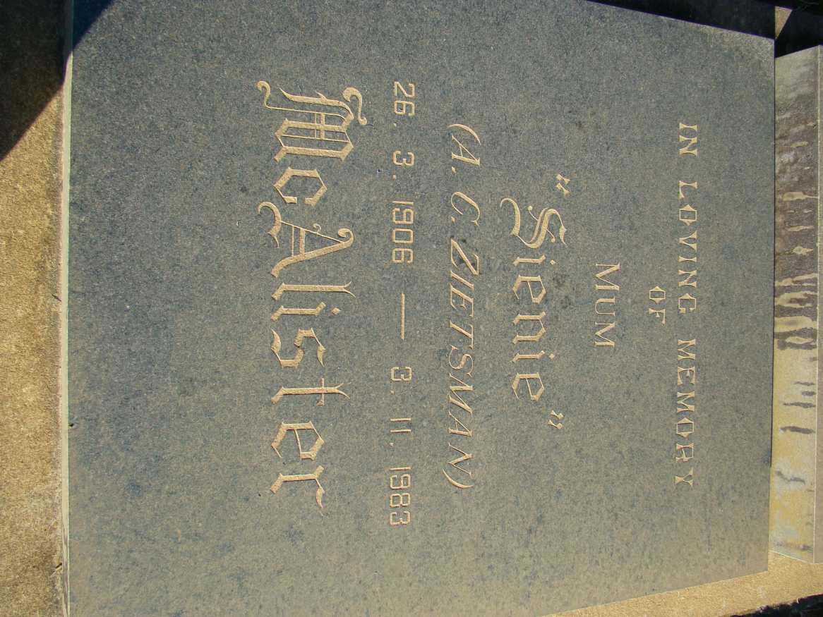 McALISTER A.C. neé ZIETSMAN 1906-1983