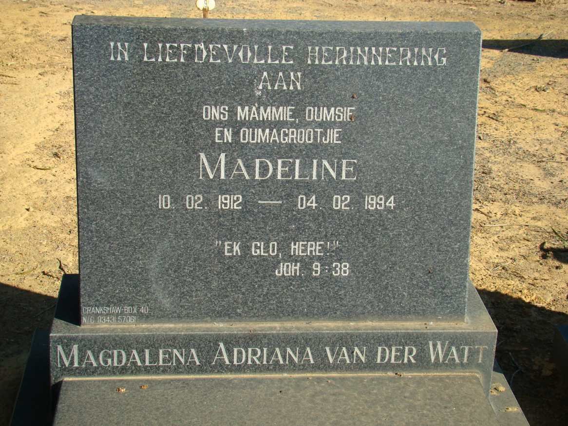 WATT Magdalena Adriana, van der 1912-1994