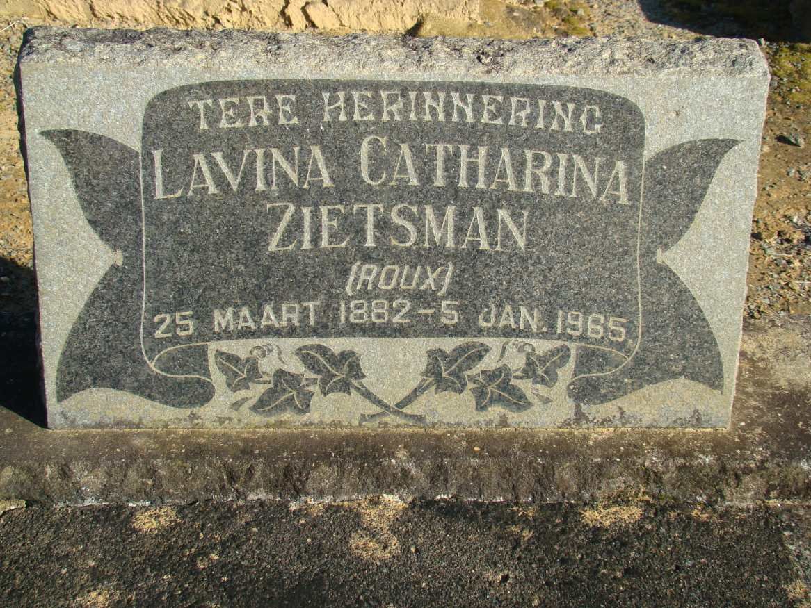 ZIETSMAN Lavina Catharina neé ROUX 1882-1965