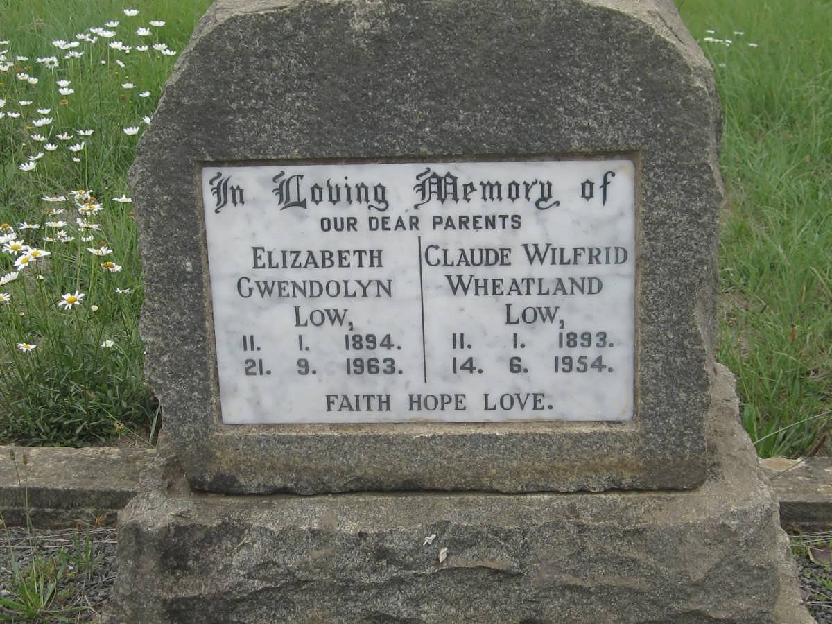 LOW Claude Wilfrid Wheatland 1893-1954 &amp; Elizabeth Gwendolyn 1894-1963
