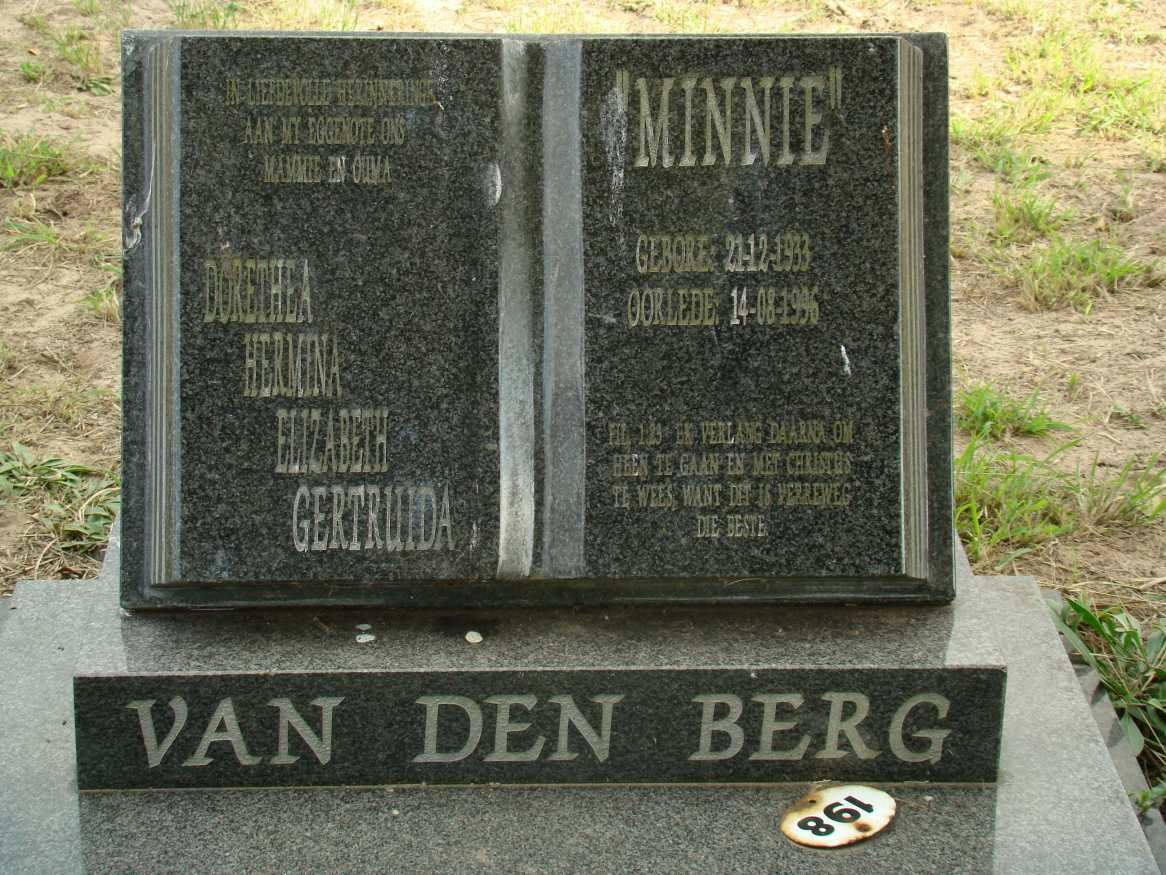BERG Dorethea Hermina Elizabeth Gertruida, van den 1933-1996