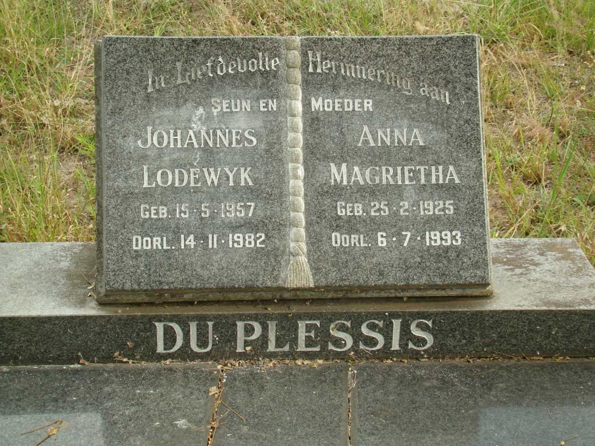 PLESSIS  Anna Magrietha  1925-1993 :: DU PLESSIS Johannes Lodewyk 1957-1982
