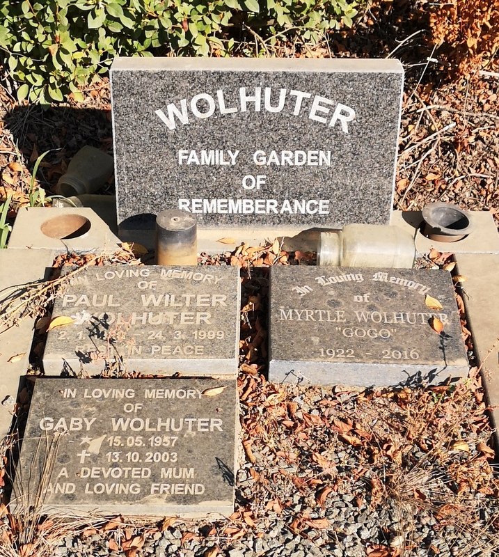WOLHUTER Paul Wilter 1920-1999 &amp; Myrtle 1922-2016 :: WOLHUTER Gaby 1957-2003