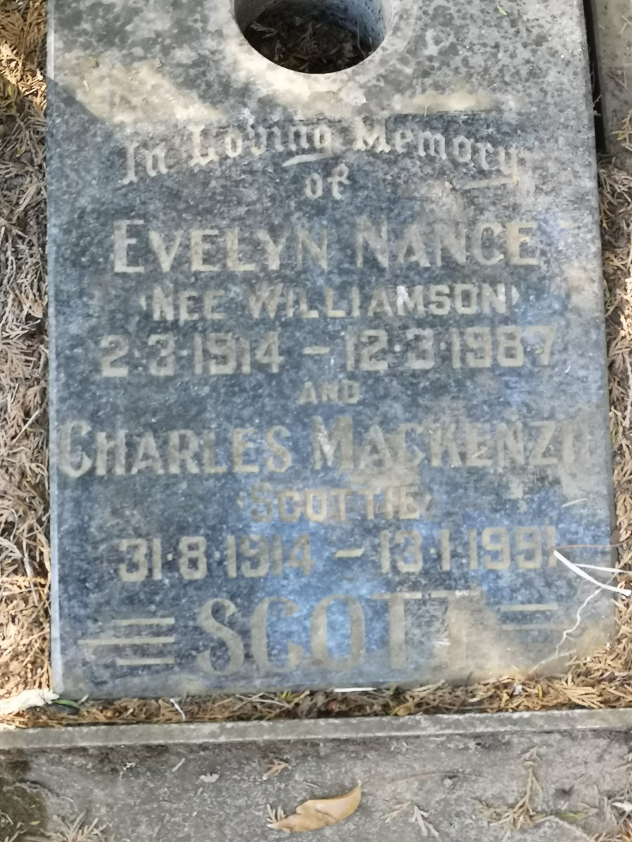 SCOTT Charles Mackenzie 1914-1991 &amp; Evelyn Nance nee WILLIAMSON 1914-1987