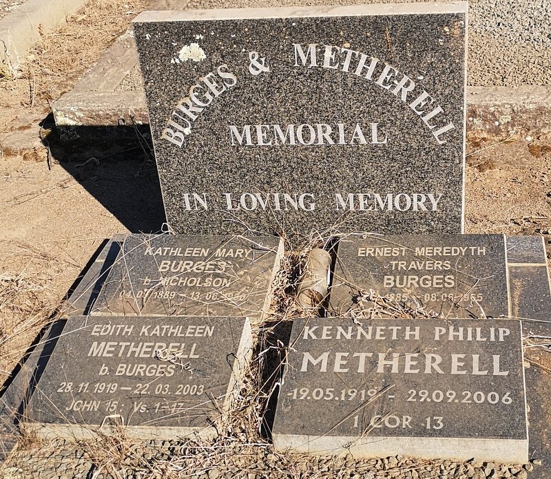 BURGES Ernest Meredyth Travers 1885-19?5 &amp; Kathleen Mary NICHOLSON 1889-