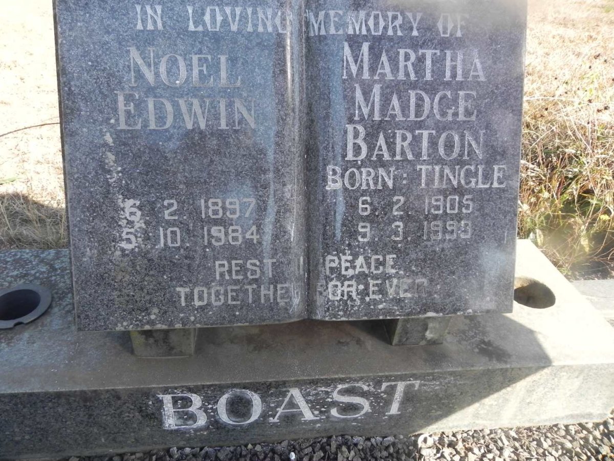 BOAST Noel Edwin 1897-1984 &amp; Martha Madge Barton nee TINGLE 1905-1993