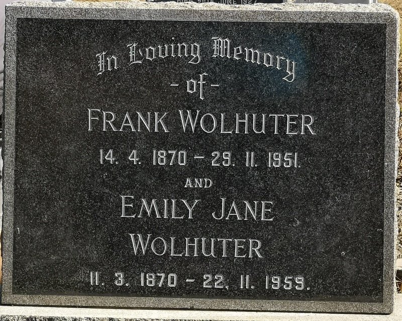 WOLHUTER Frank 1870-1951 &amp; Emily Jane 1870-1959