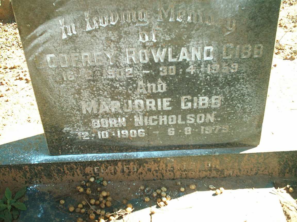 GIBB Godfrey Rowland 1902-1959 &amp; Marjorie Nicholson 1906-1979
