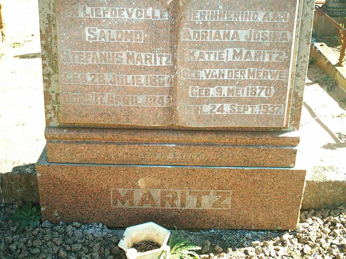 MARITZ Salomo Stefanus 1864-1943 &amp; Adriana Josina VAN DER MERWE 1870-1937