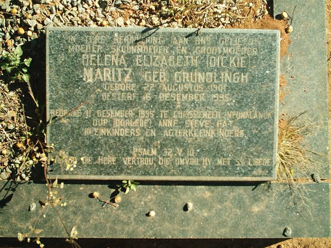 MARITZ Helena Elizabeth nee GRUNDLINGH 1901-1995