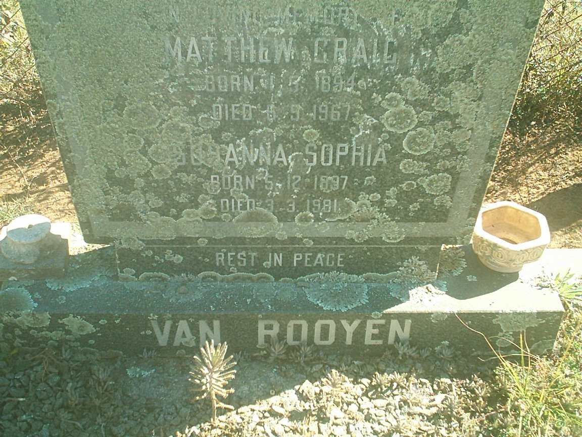 ROOYEN Matthew Craig, van 1894-1967 &amp;  Susanna Sophia 1897-1981