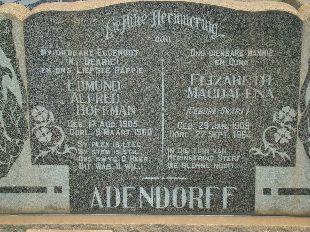 ADENDORF Edmund Alfred Hoffman 1905-1960 &amp; Elizabeth Magdalena SWART 1909-1964