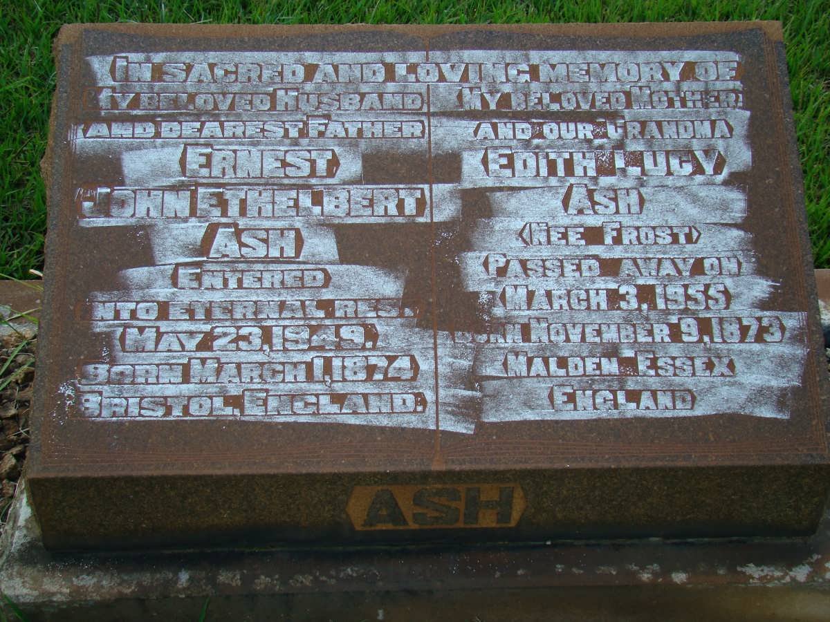 ASH Ernest John Ethelbert 1874-1949 &amp; Edith Lucy FROST 1873-1955