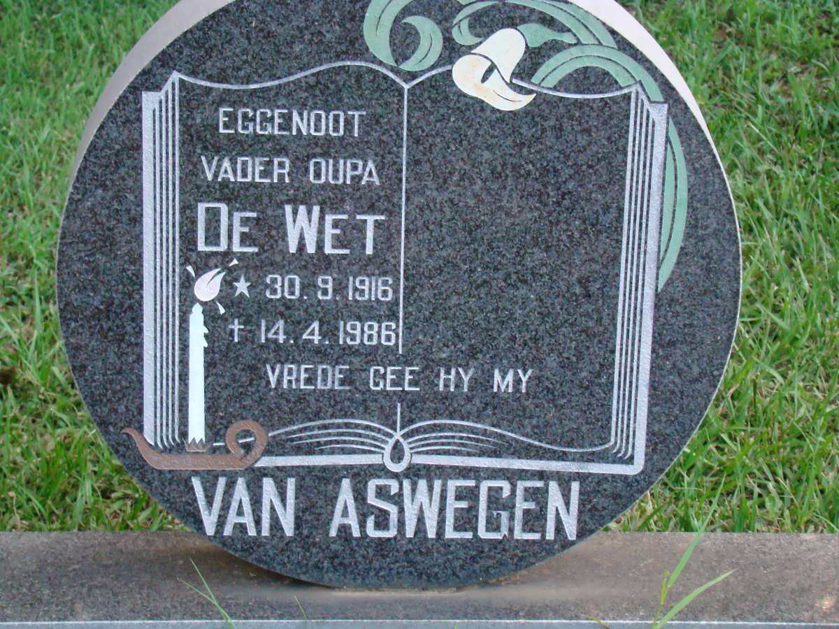ASWEGEN De Wet, van 1916-1986