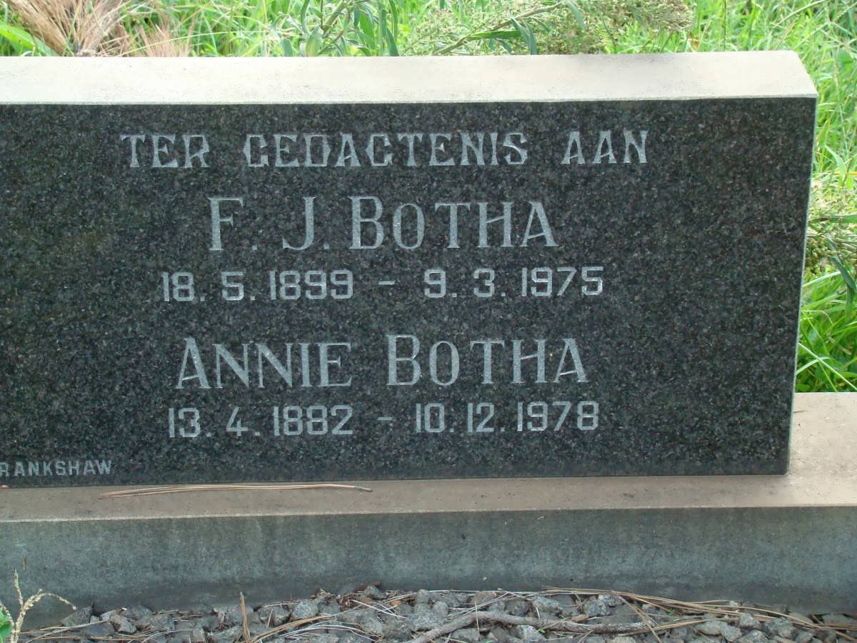 BOTHA F.J. 1899-1975 &amp; Annie 1882-1978