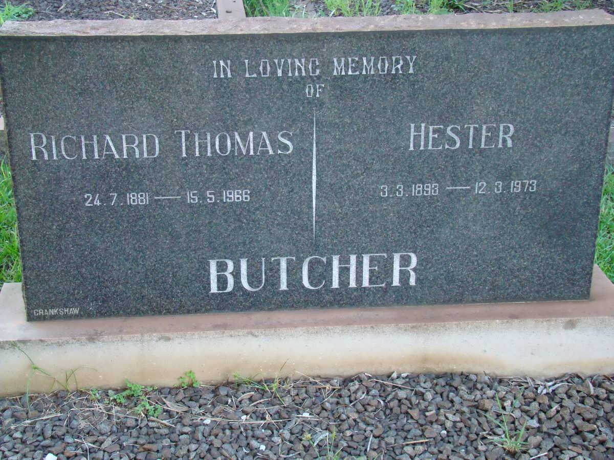 BUTCHER Richard Thomas 1881-1966 &amp; Hester 1893-1973