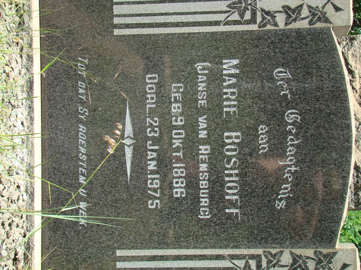 BOSHOFF Marie nee JANSE VAN RENSBURG 1886-1975