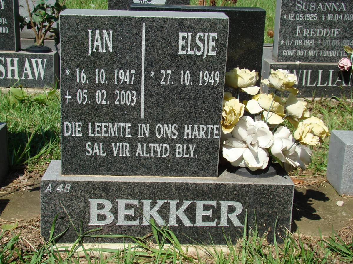 BEKKER Jan 1947-2003 &amp; Elsje 1949-