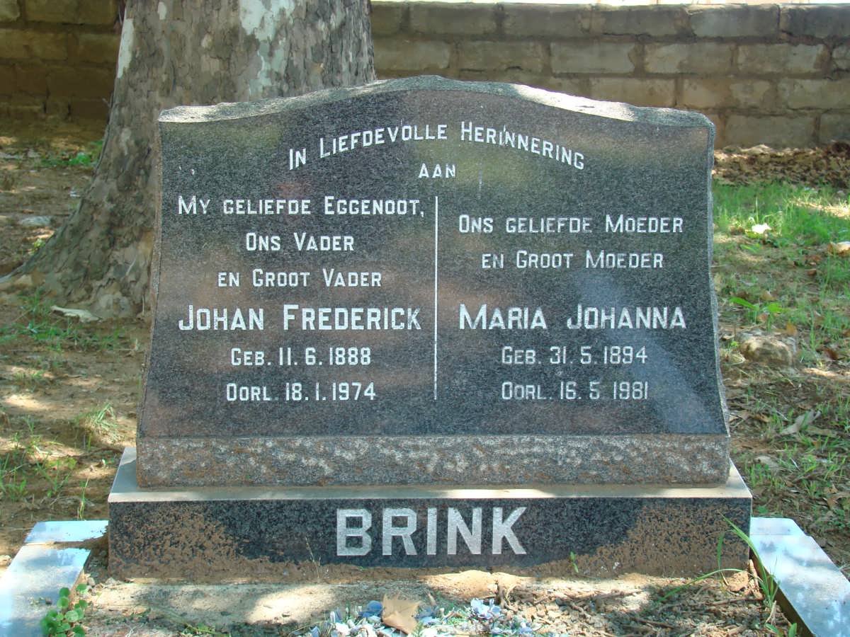 BRINK Johan Frederick 1888-1974 &amp; Maria Johanna 1894-1981