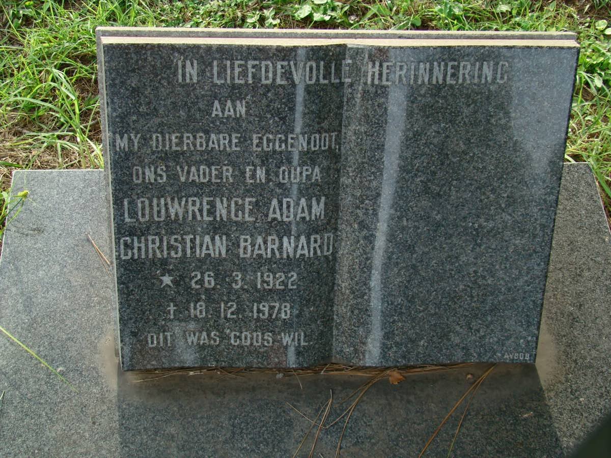 BARNARD Louwrence Adam Christian 1922-1978