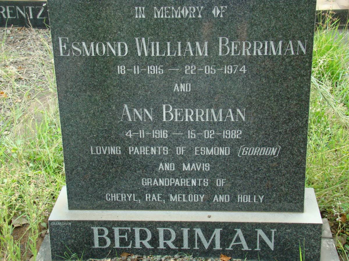 BERRIMAN Esmond William 1915-1974 &amp; Ann 1916-1982