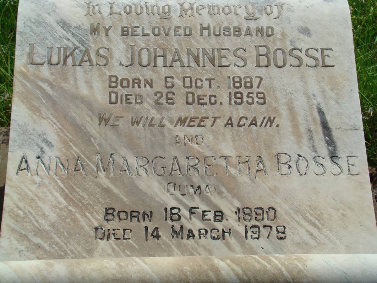 BOSSE Lukas Johannes 1887-1959 &amp; Anna Margaretha 1890-1978