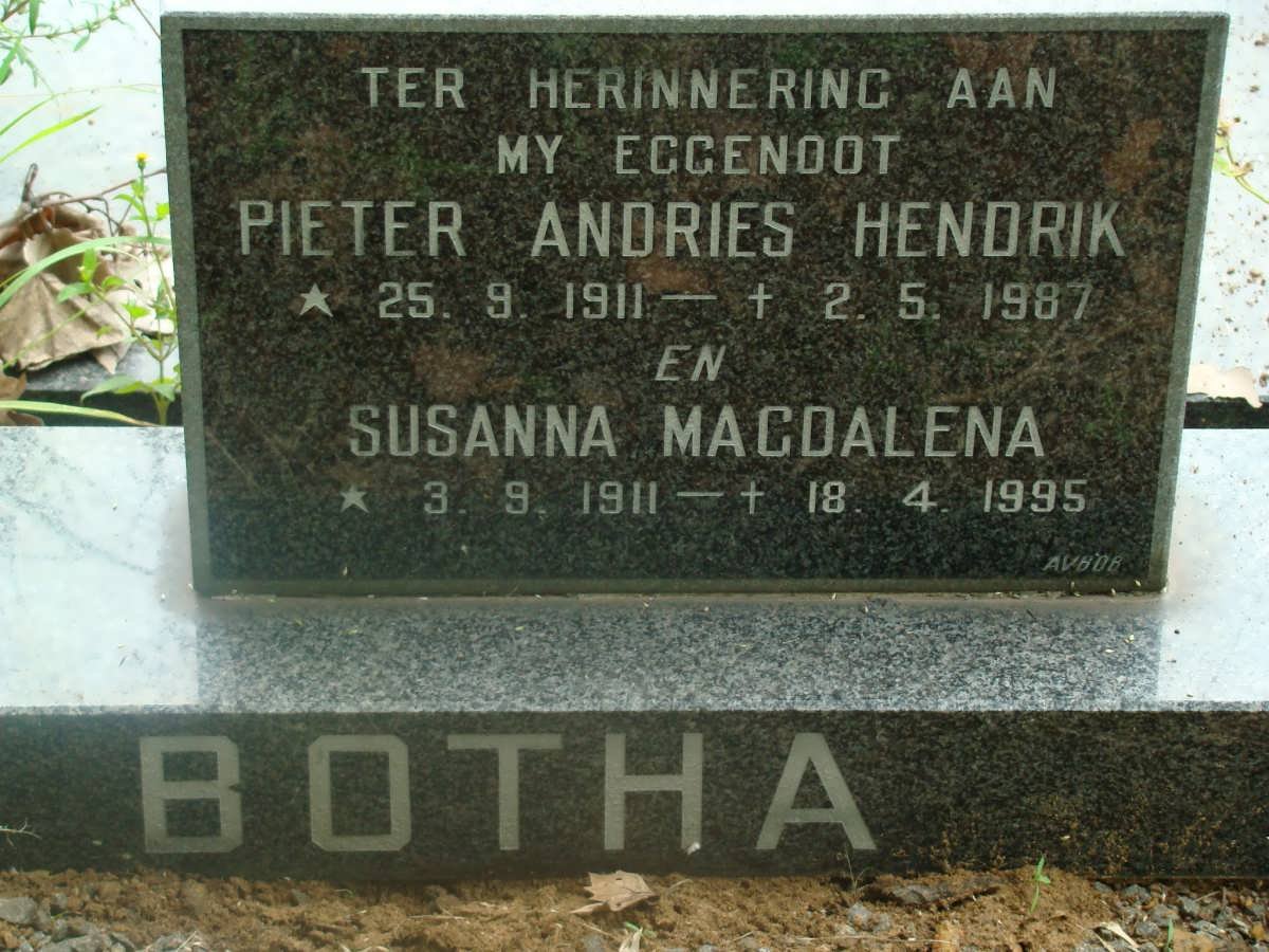 BOTHA Pieter Andries Hendrik 1911-1987 &amp; Susanna Magdalena 1911-1995