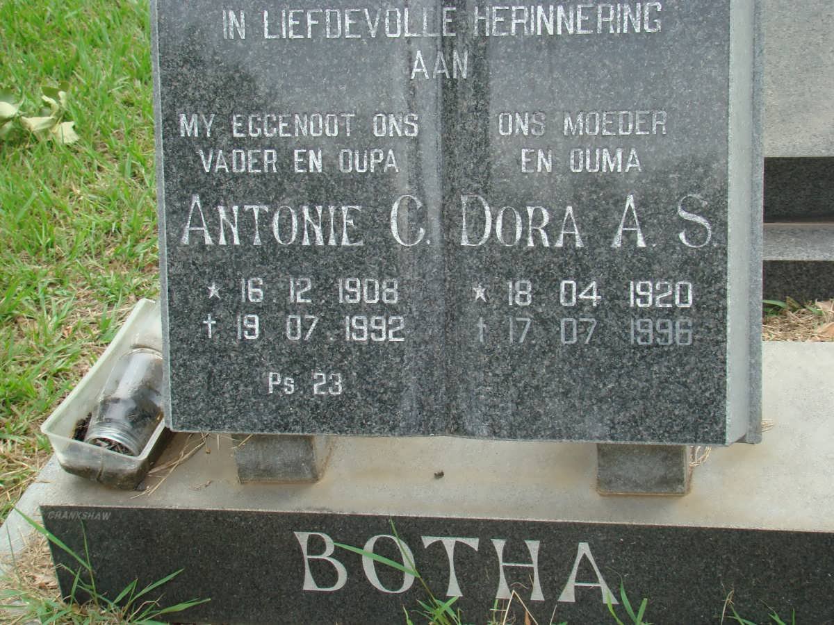 BOTHA Antonie C. 1908-1992 &amp; Dora A.S. 1920-1996