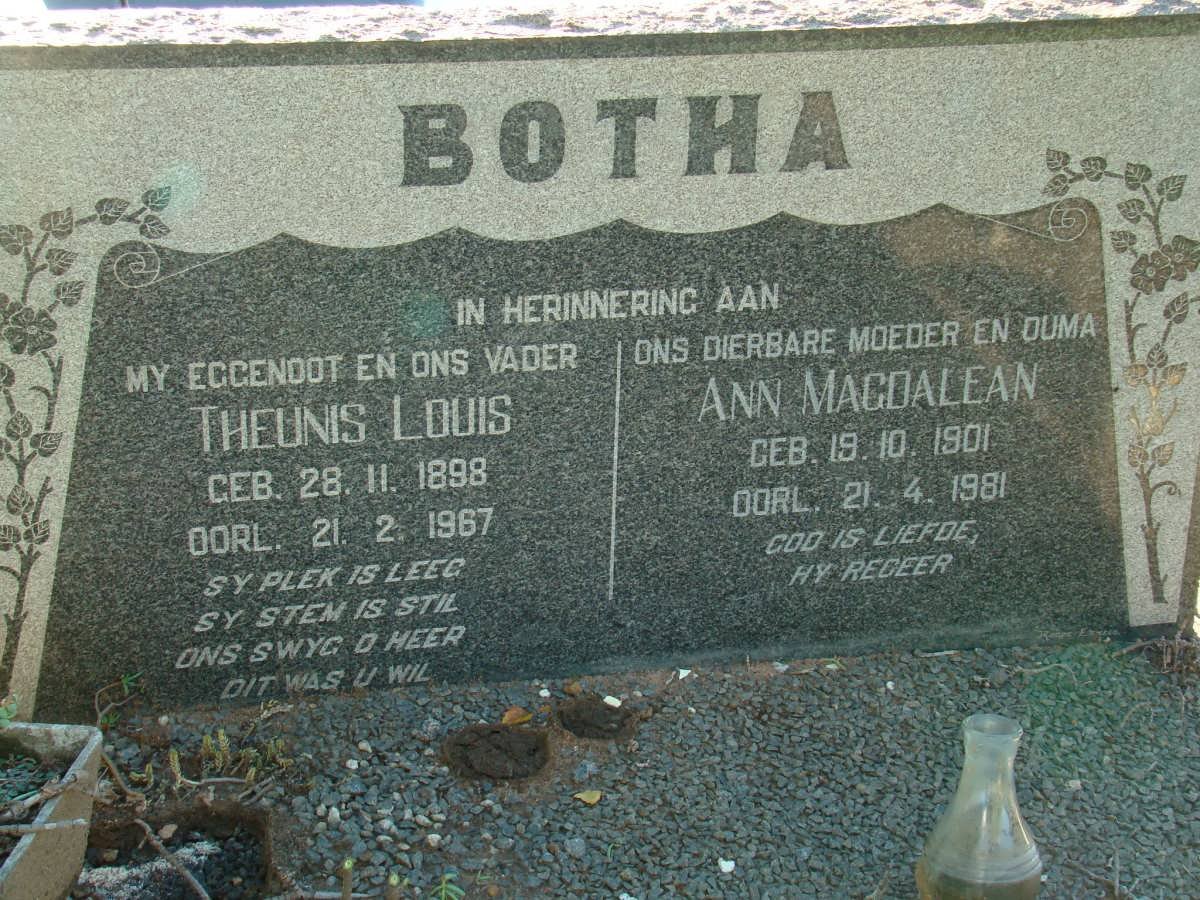 BOTHA Theunis Louis 1898-1967 &amp; Ann Magdalean 1901-1981