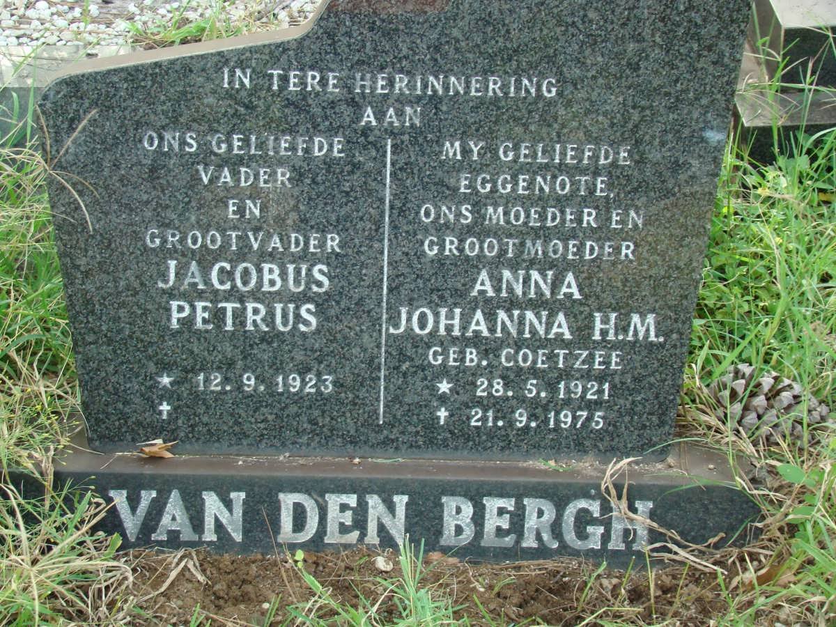 BERG Jacobus Petrus, van den 1923- &amp; Anna Johanna H.M. COETZEE 1921-1975