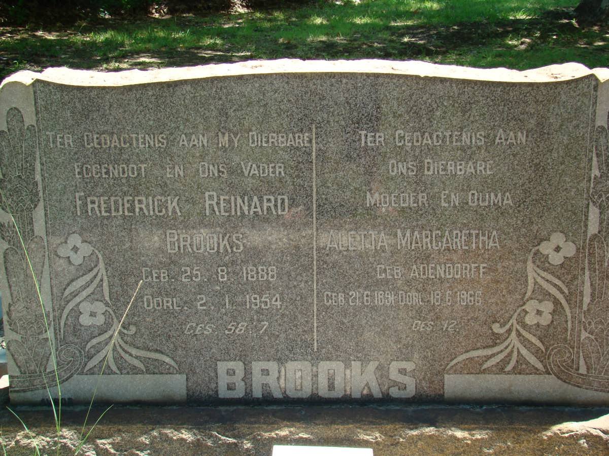 BROOKS Frederick Reinard 1888-1954 &amp; Aletta Margaretha ADENDORFF 1891-1966