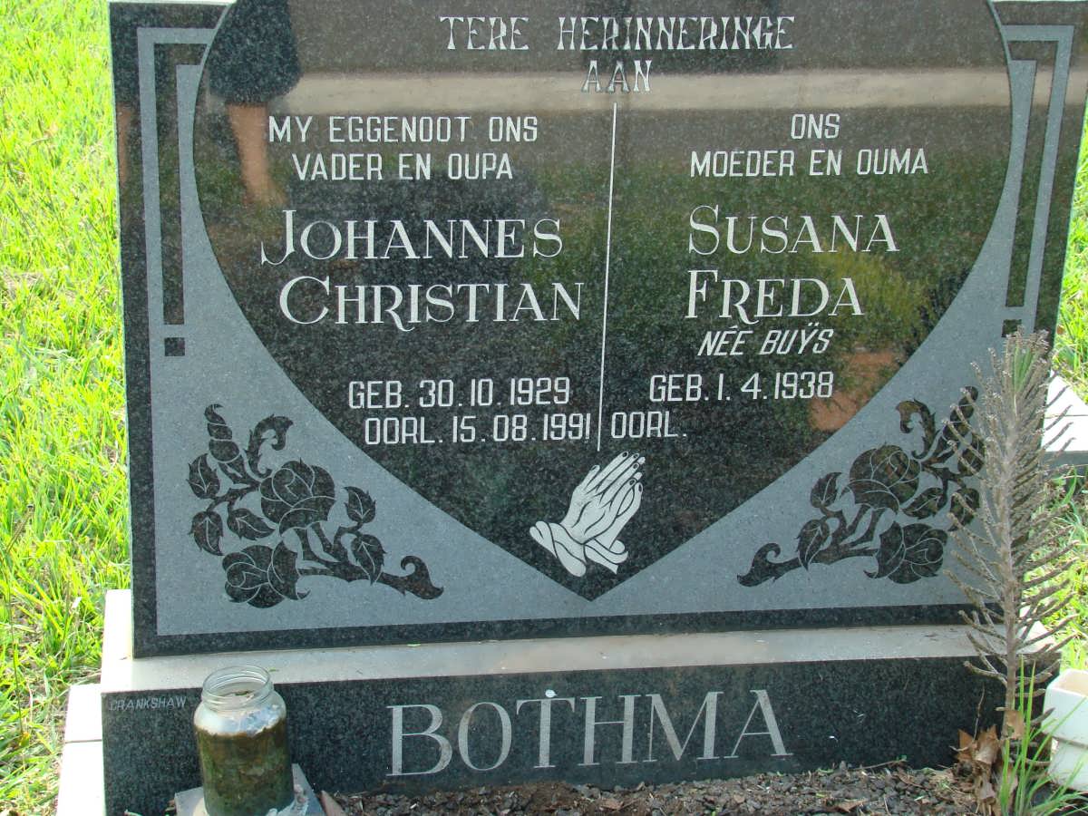 BOTHMA Johannes Christiaan 1929-1991 &amp; Susana Freda BUYS 1938-